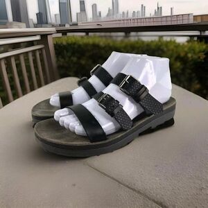 Fantasy Marlena Buckle 3 Strap Sandals US 8.5 Black Slide Comfort Walking Shoes